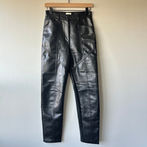 Aritzia Wilfred Rebel High-Waisted Vegan Leather Pants Black Women's Size 4 - Picture 2 of 10